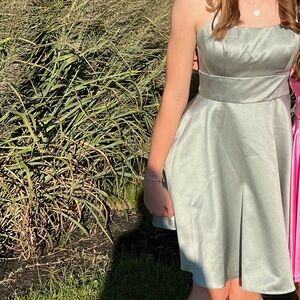 Jules and Cleo Sage Green Satin Dress